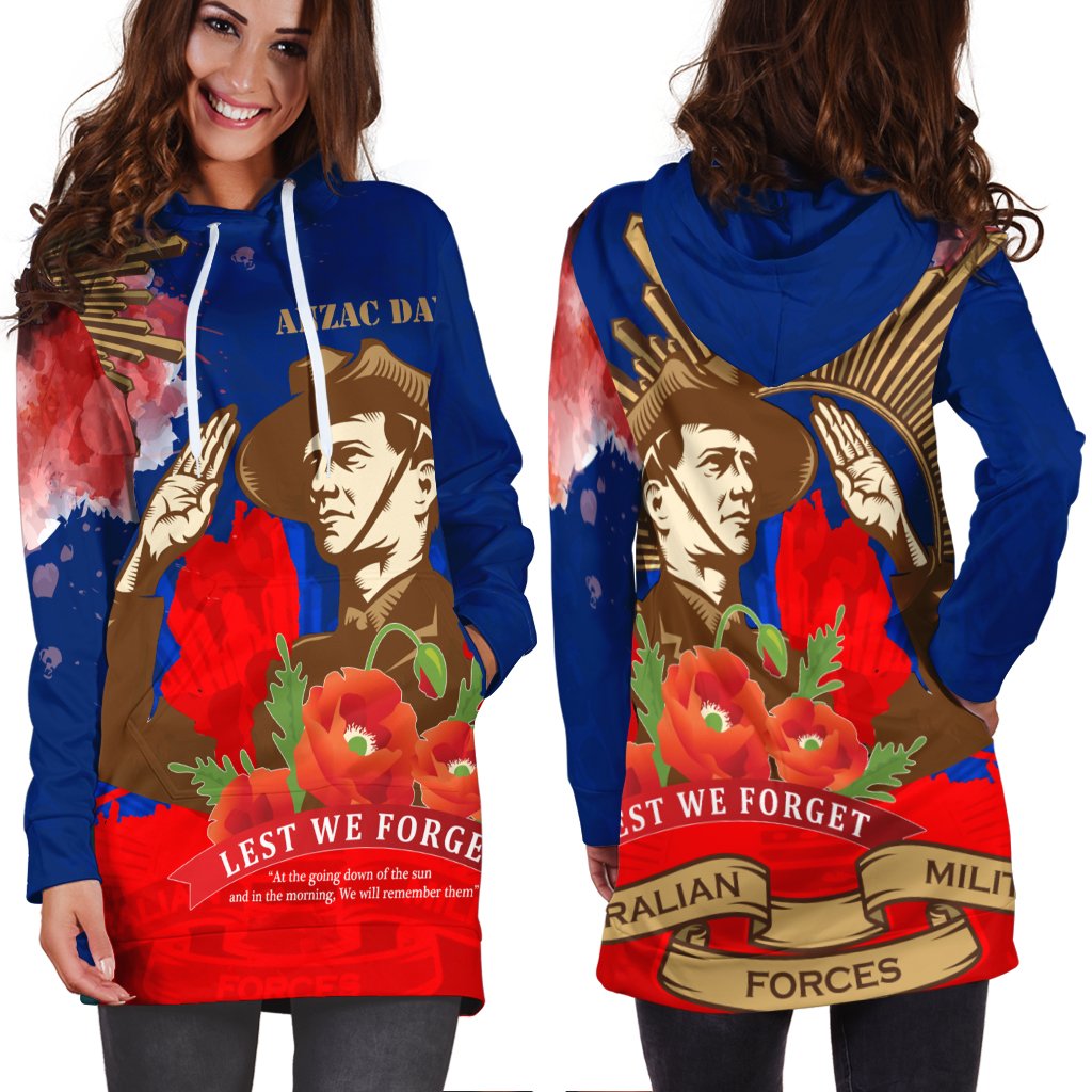 Hoodie Dress - AANZAC Australia Remember Them - Vibe Hoodie Shop