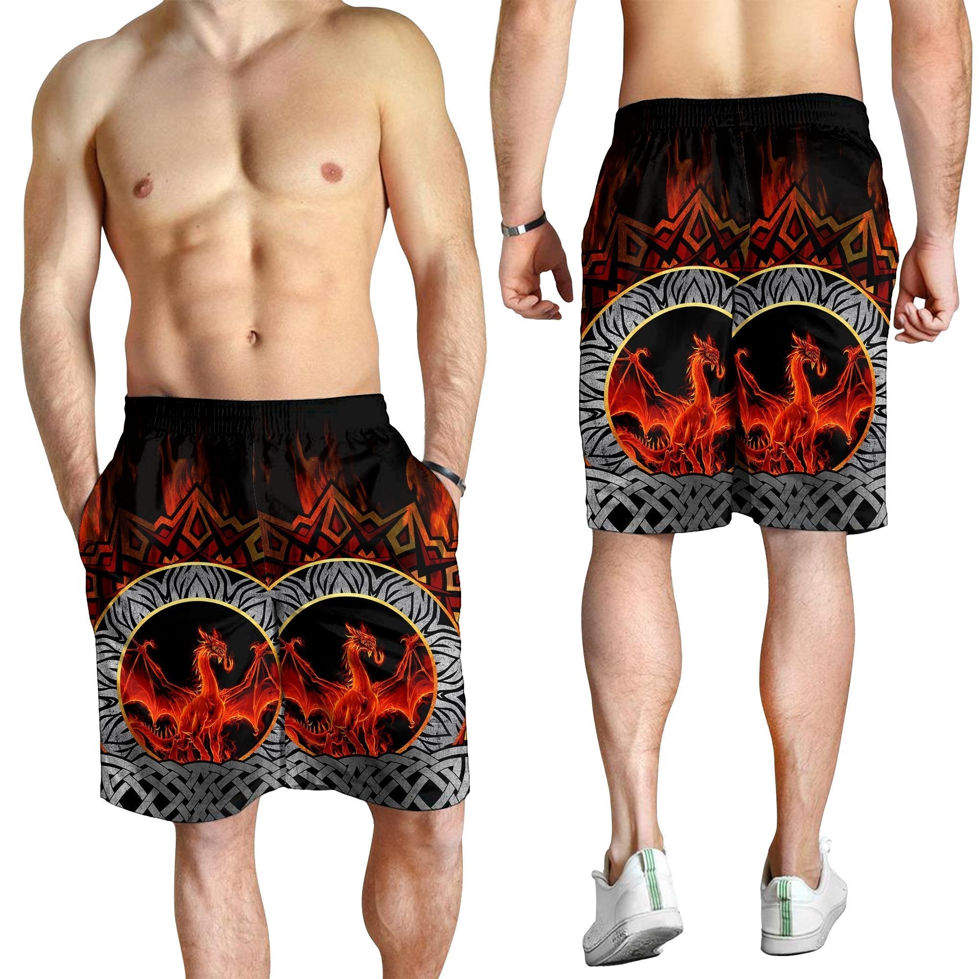 Celtic Dragon Men's Shorts - Fire Dragon - Vibe Hoodie Shop