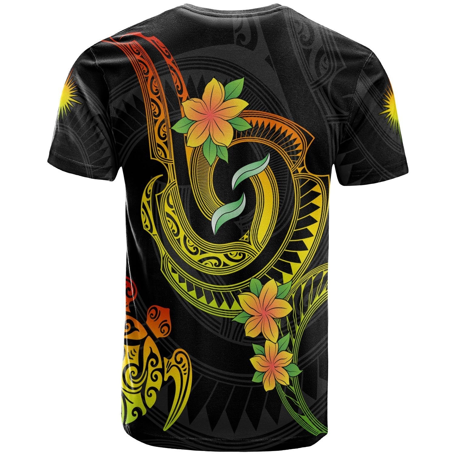 Marshall Islands Custom Personalised T - Shirt - Reggae Plumeria Flowers with Spiral Patterns - Vibe Hoodie Shop