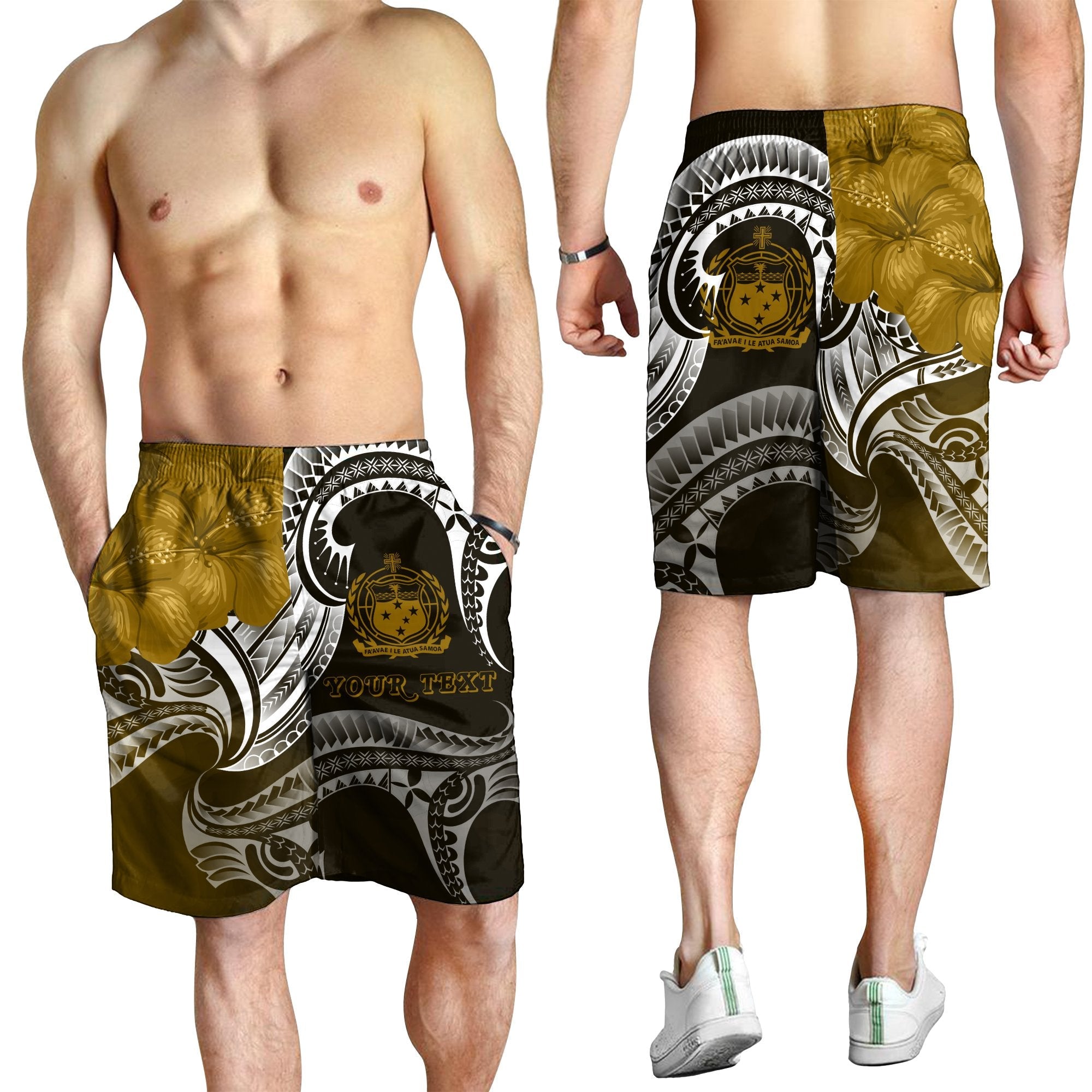 Samoa Custom Personalised Men's Shorts - Samoa Seal Wave Style (Gold) - Vibe Hoodie Shop