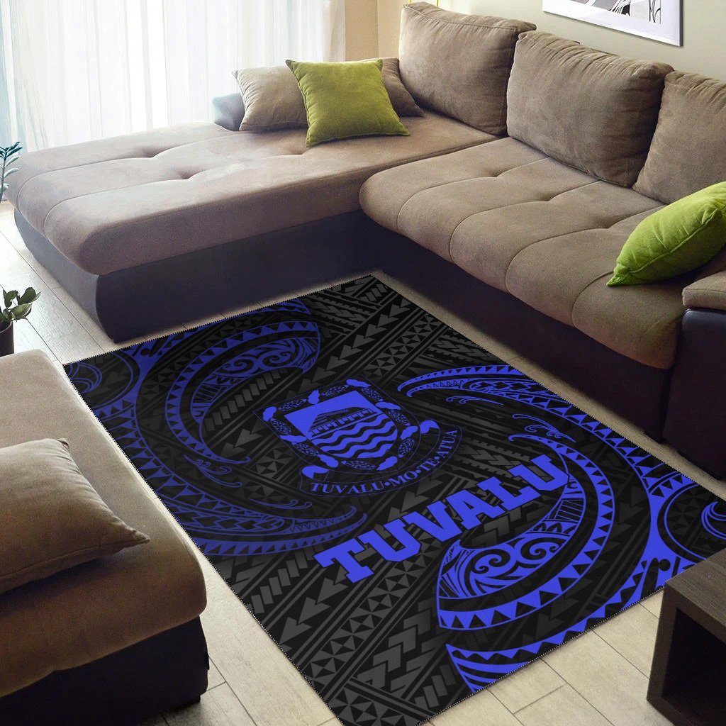 Tuvalu Polynesian Area Rug - Blue Tribal Wave - Vibe Hoodie Shop