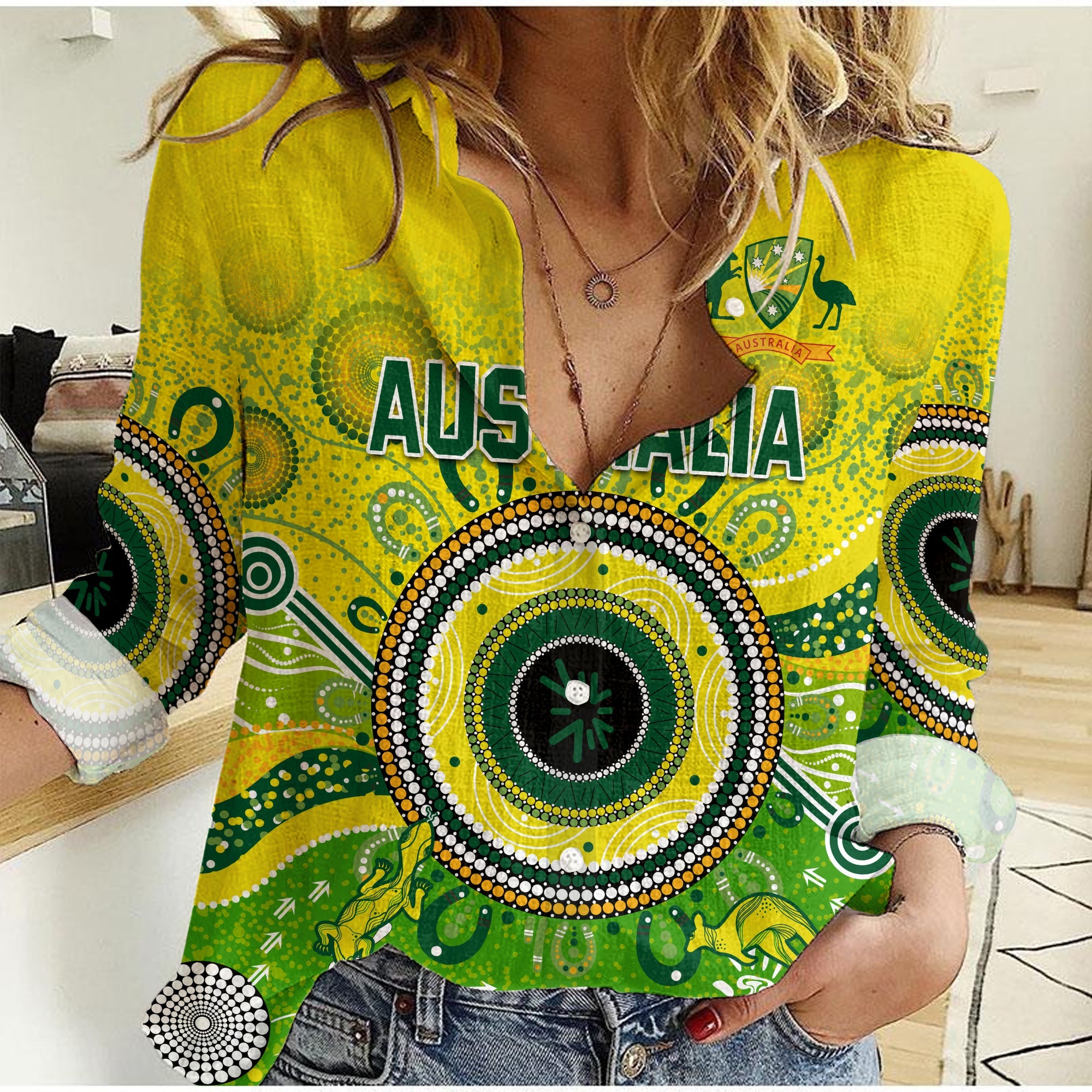 Australia Cricket Women Casual Shirt Aboriginal National Color Champion - Vibe Hoodie Shop