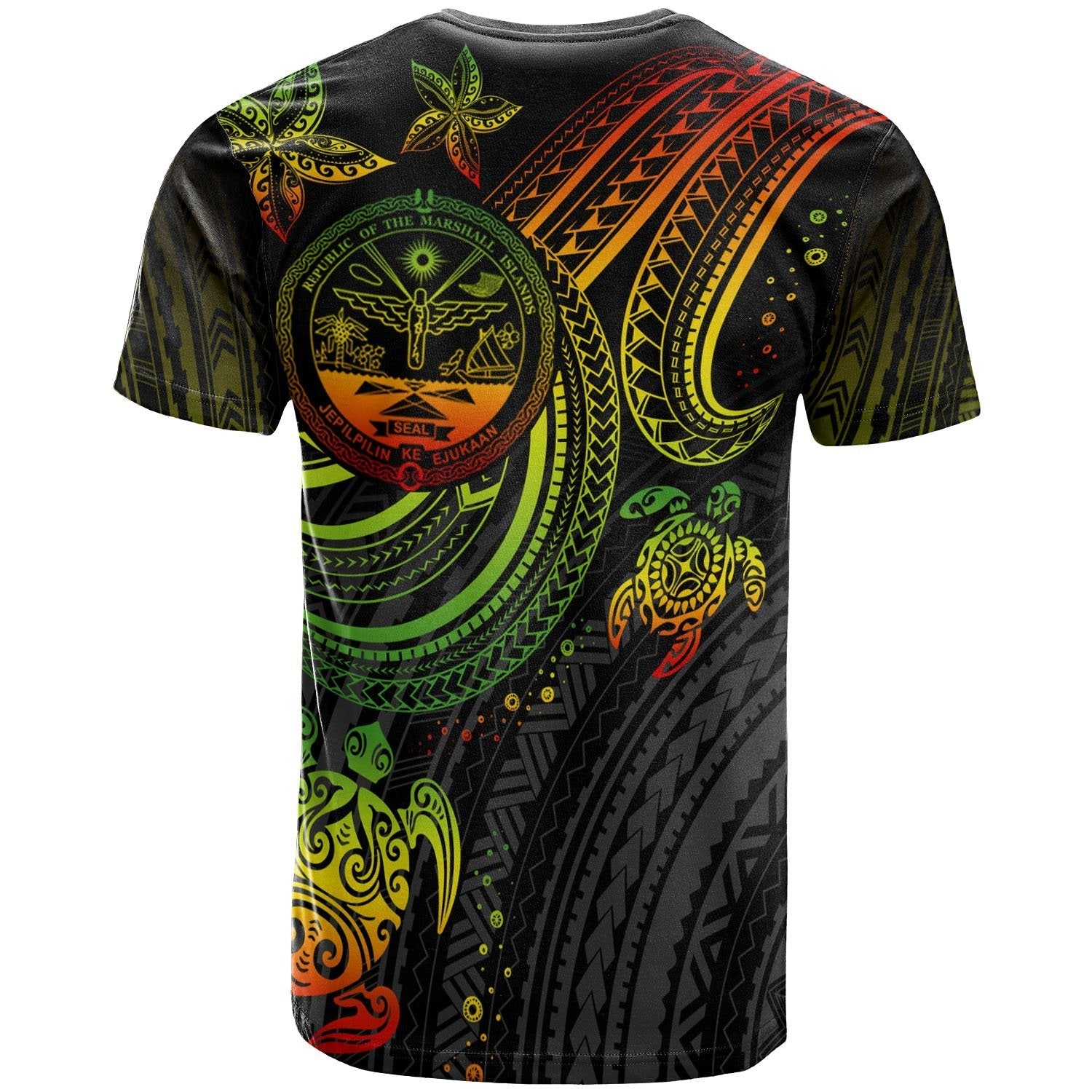 Marshall Islands Custom Personalised T shirt - Coat Of Arm with Reggae Turtle - Vibe Hoodie Shop