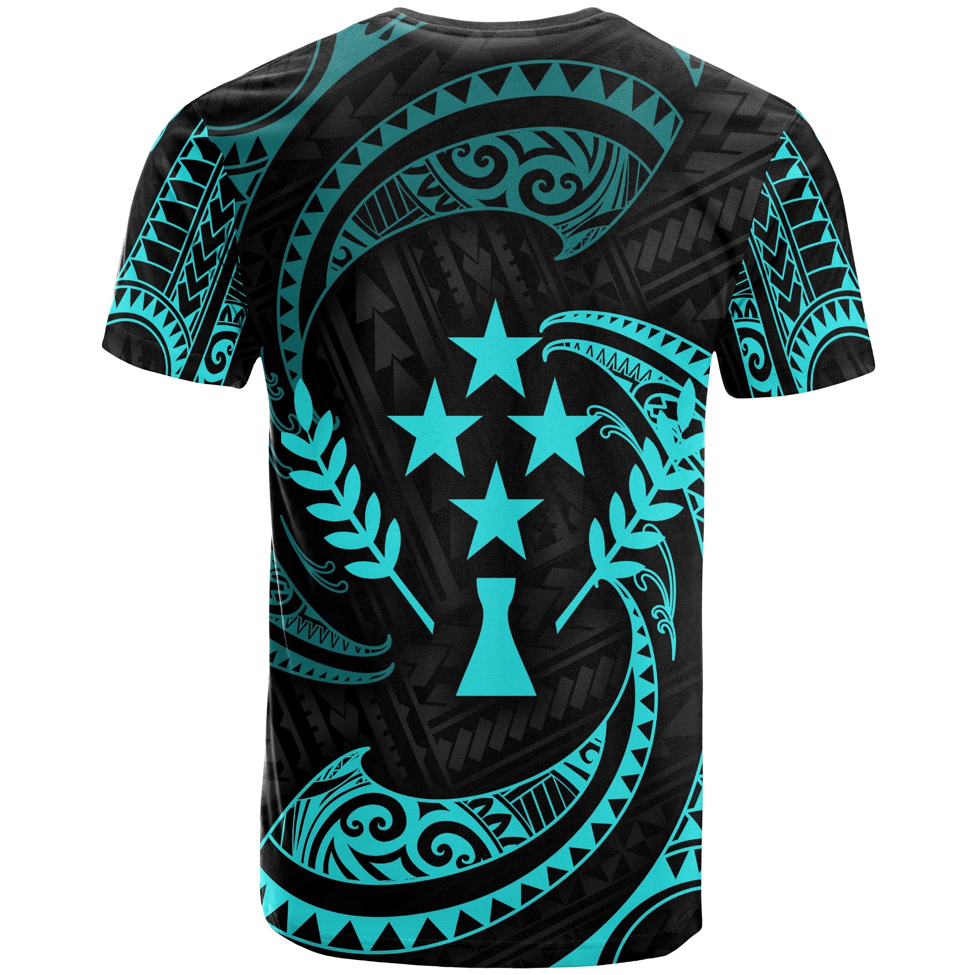 Kosrae Micronesia Custom Personalised T shirt - Neon Blue Tribal Wave - Vibe Hoodie Shop