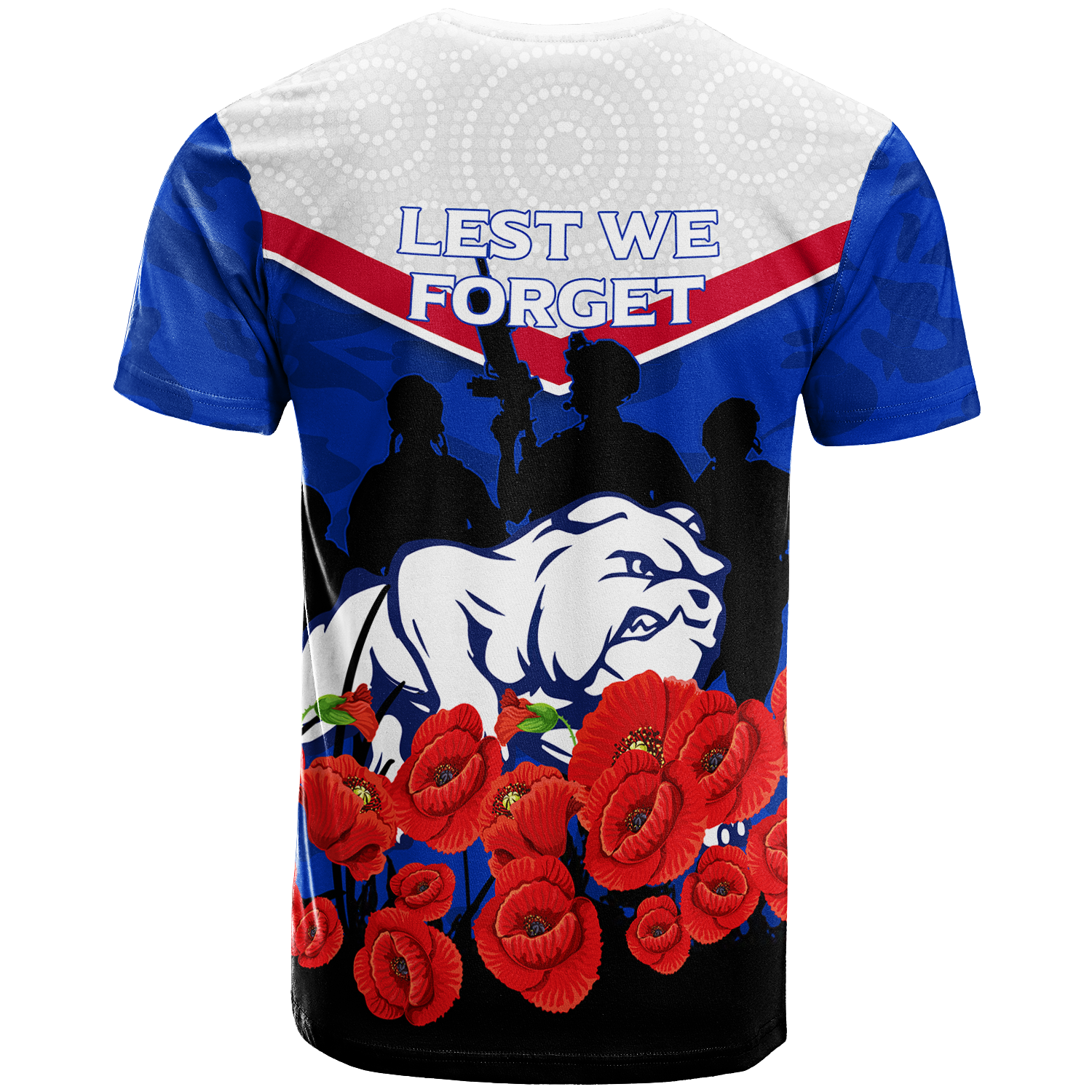 Bulldogs ANZAC Day Indigenous Art T shirt - - Vibe Hoodie Shop