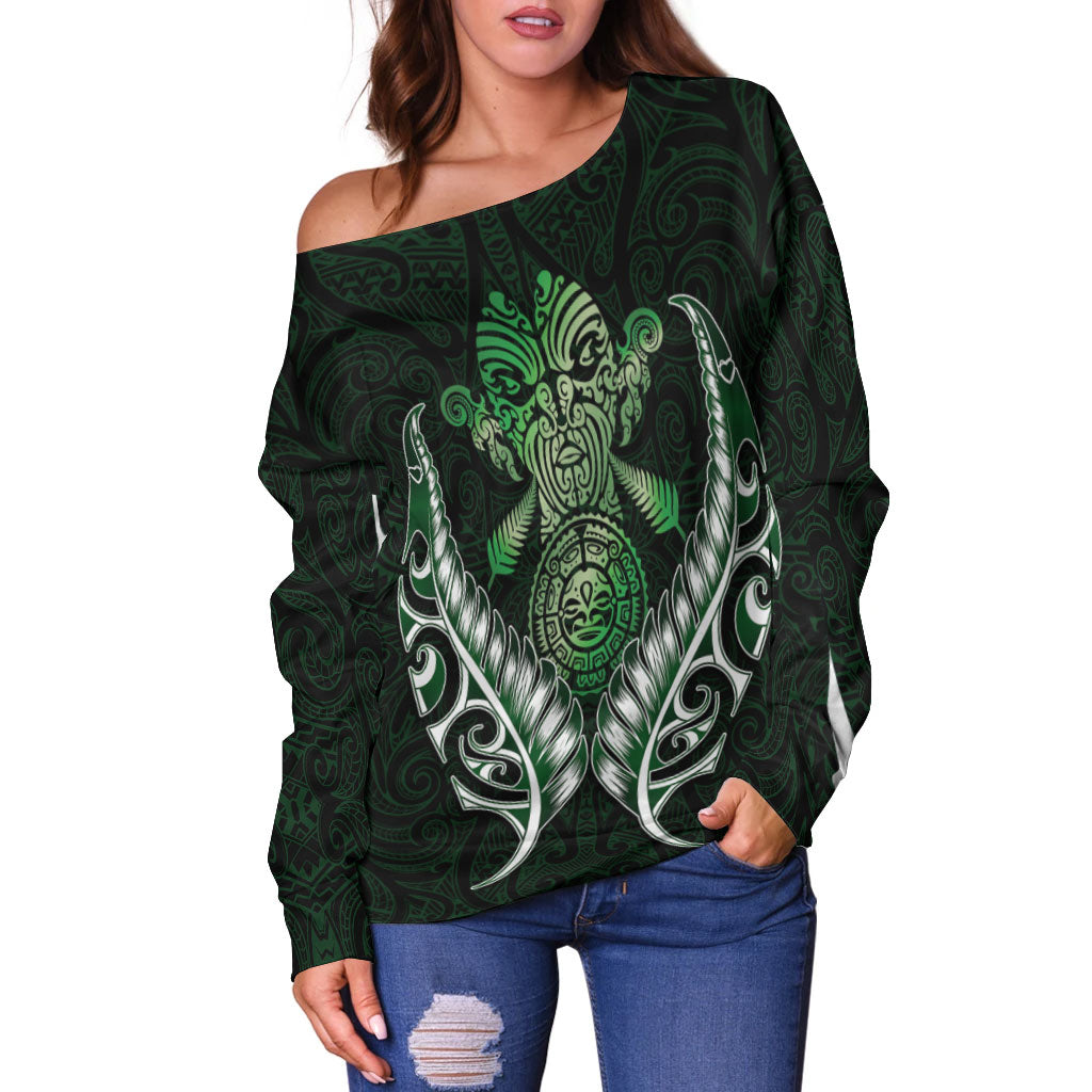 New Zealand Silver Fern Women Off Shoulder Sweater Green - - Vibe Hoodie Shop