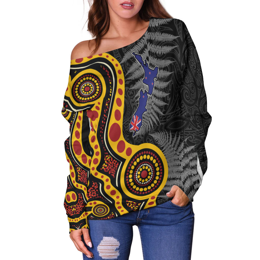 New Zealand Maori Combine Australia Aboriginal Women Off Shoulder Sweater - - Vibe Hoodie Shop