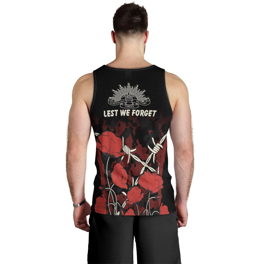 ANZAC Men's Tank Top - ANZAC with Remembrance Poppy Flower Ver2 - Vibe Hoodie Shop