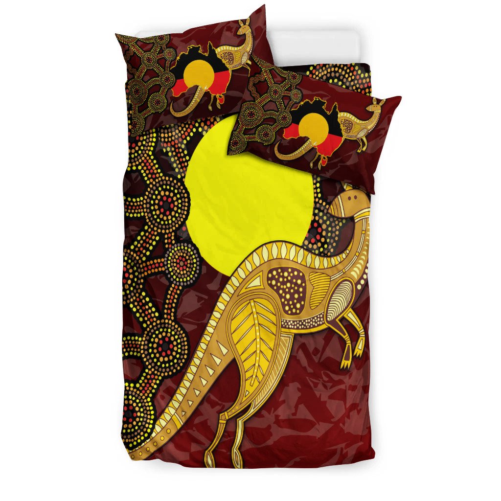 Bedding Set - Australia Aboriginal Flag And Kangaroo - Vibe Hoodie Shop