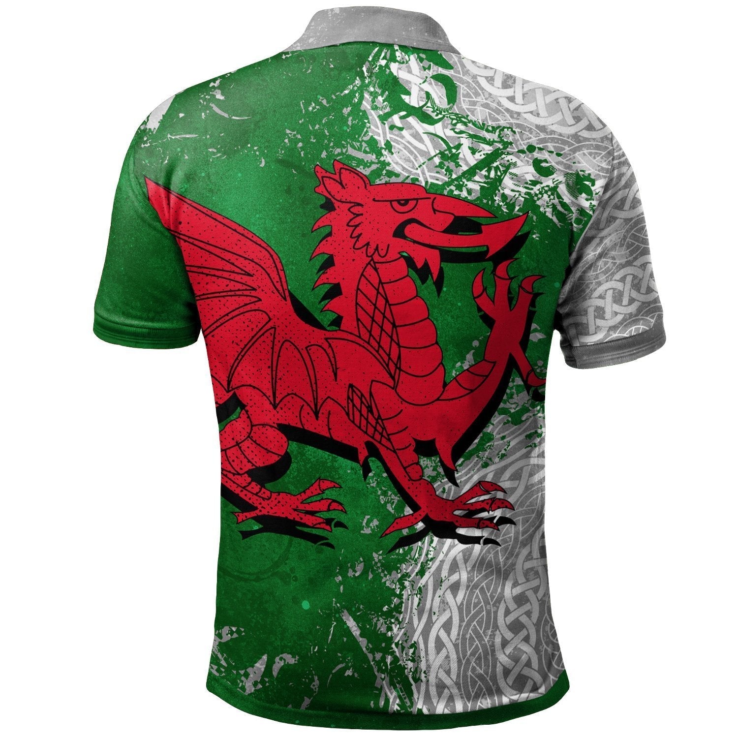 Wales Celtic Polo Shirt - Grunge Dragon - Vibe Hoodie Shop