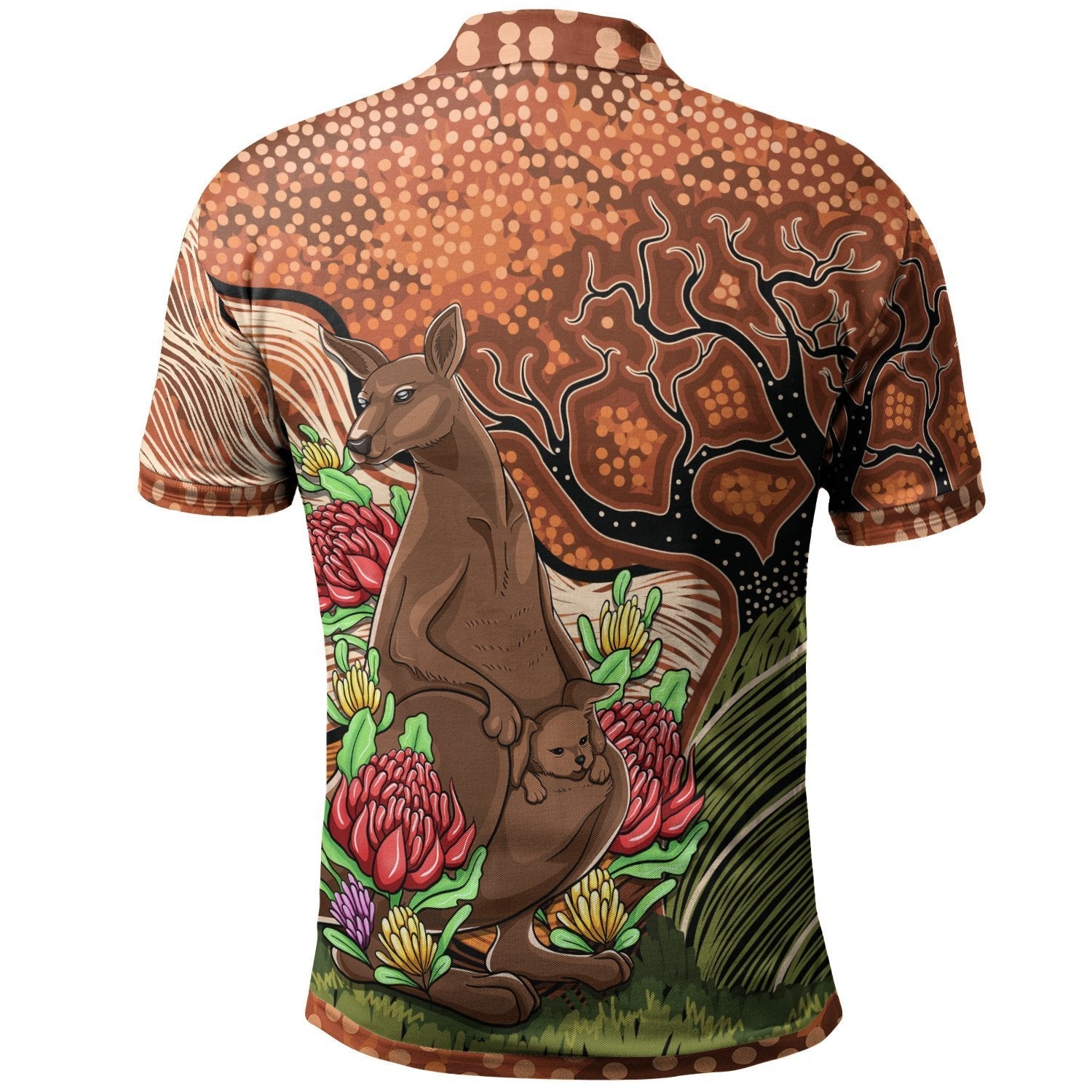 Aussie Aboriginal Polo Shirt Kangaroo With Indigenous Tree - Vibe Hoodie Shop