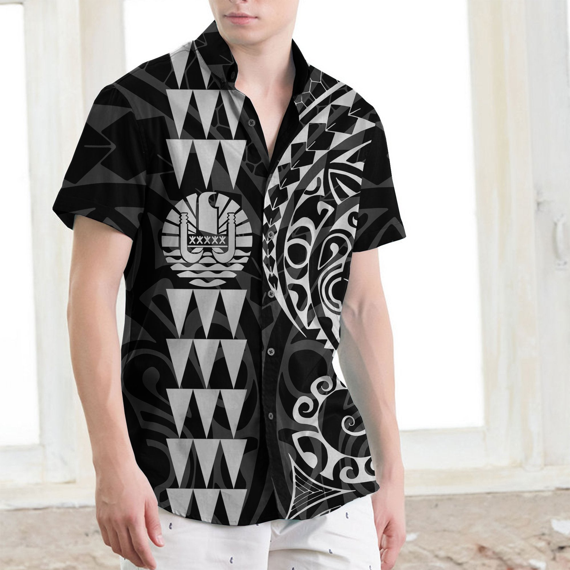 Tahiti Polynesian Short Sleeve Shirt White - Vibe Hoodie Shop