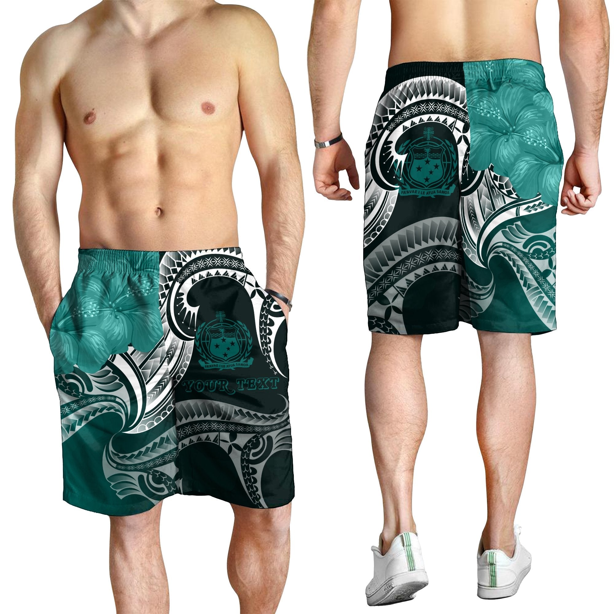 Samoa Custom Personalised Men's Shorts - Samoa Seal Wave Style (Green) - Vibe Hoodie Shop