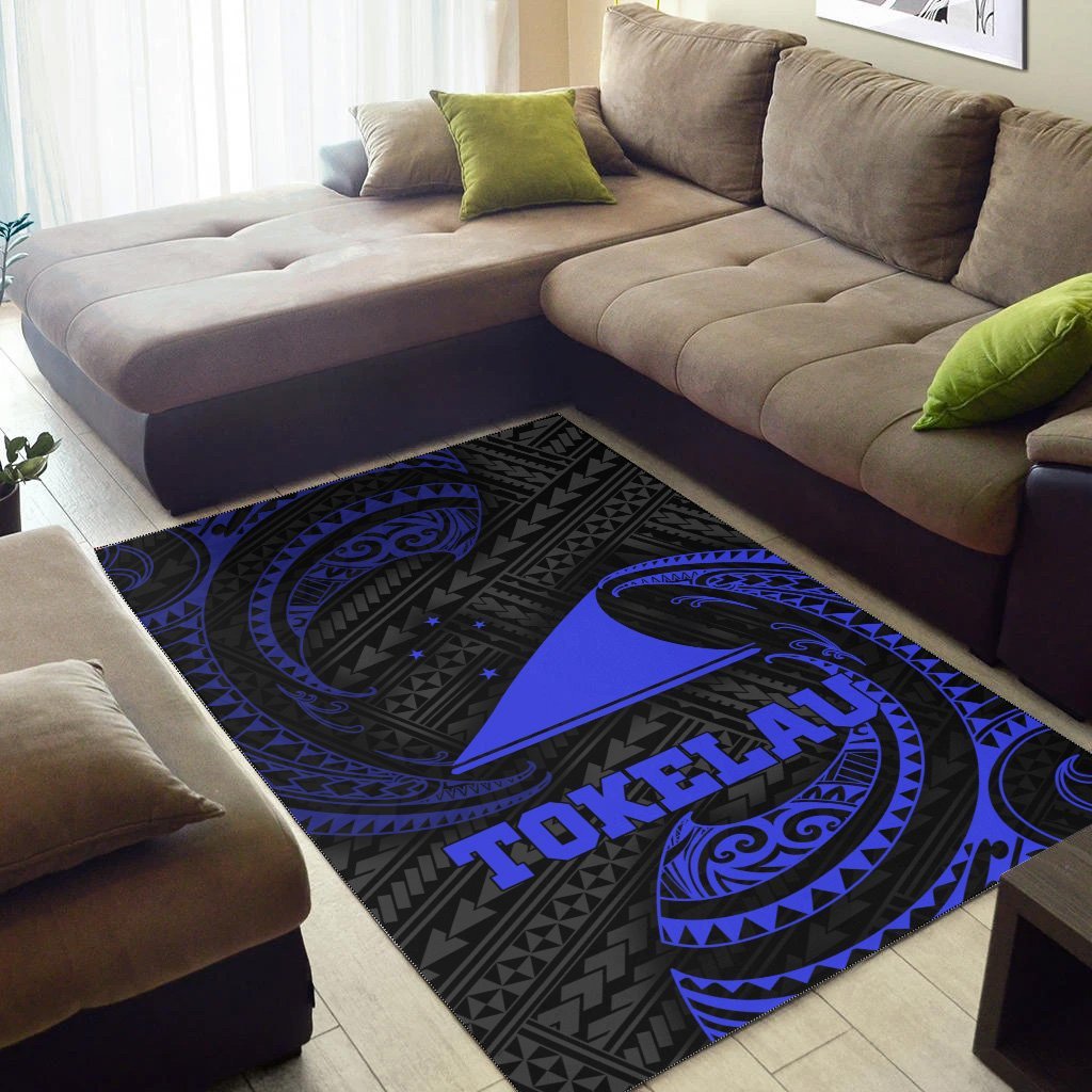 Tokelau Polynesian Area Rug - Blue Tribal Wave - Vibe Hoodie Shop