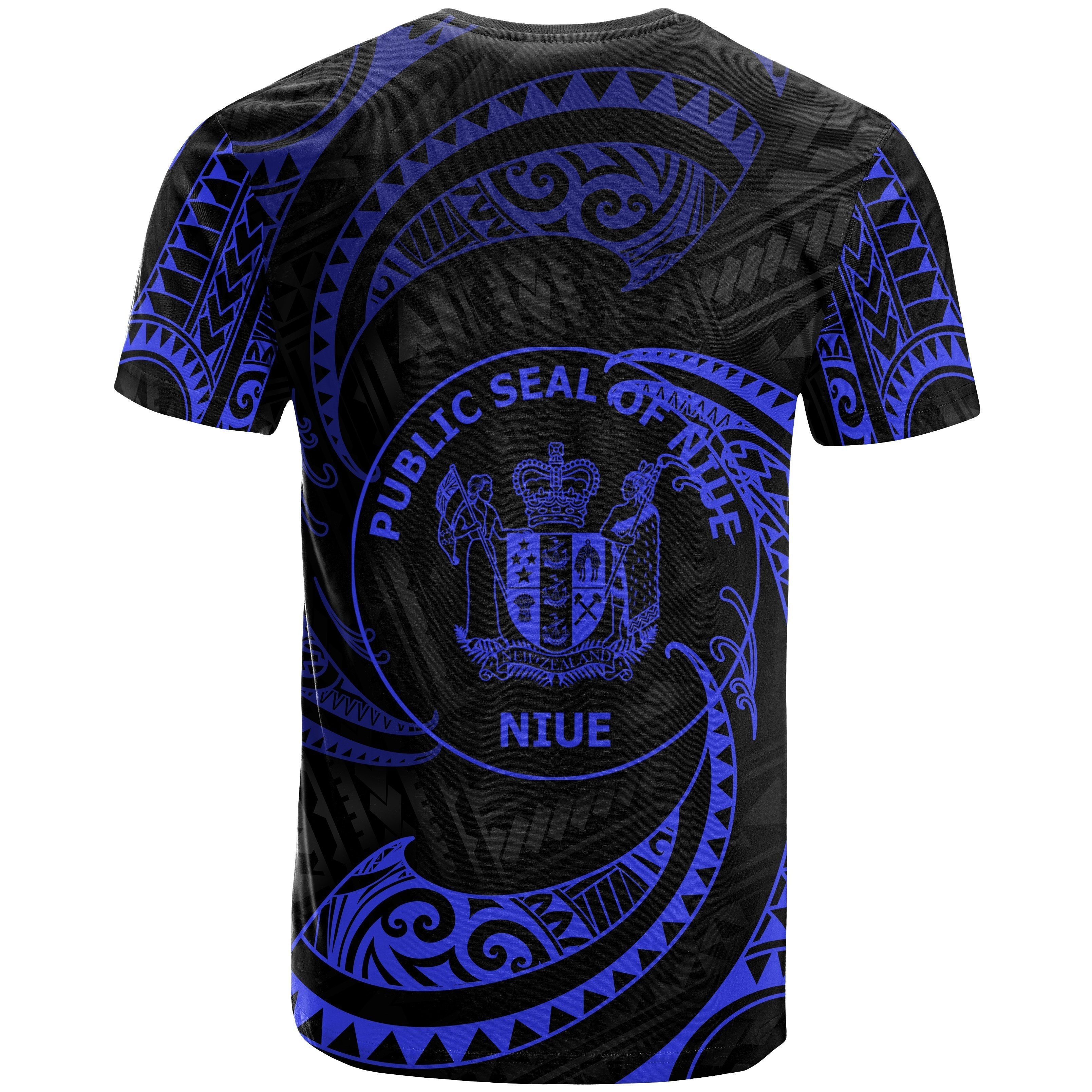 Niue Polynesian All Over T shirt - Blue Tribal Wave - Vibe Hoodie Shop