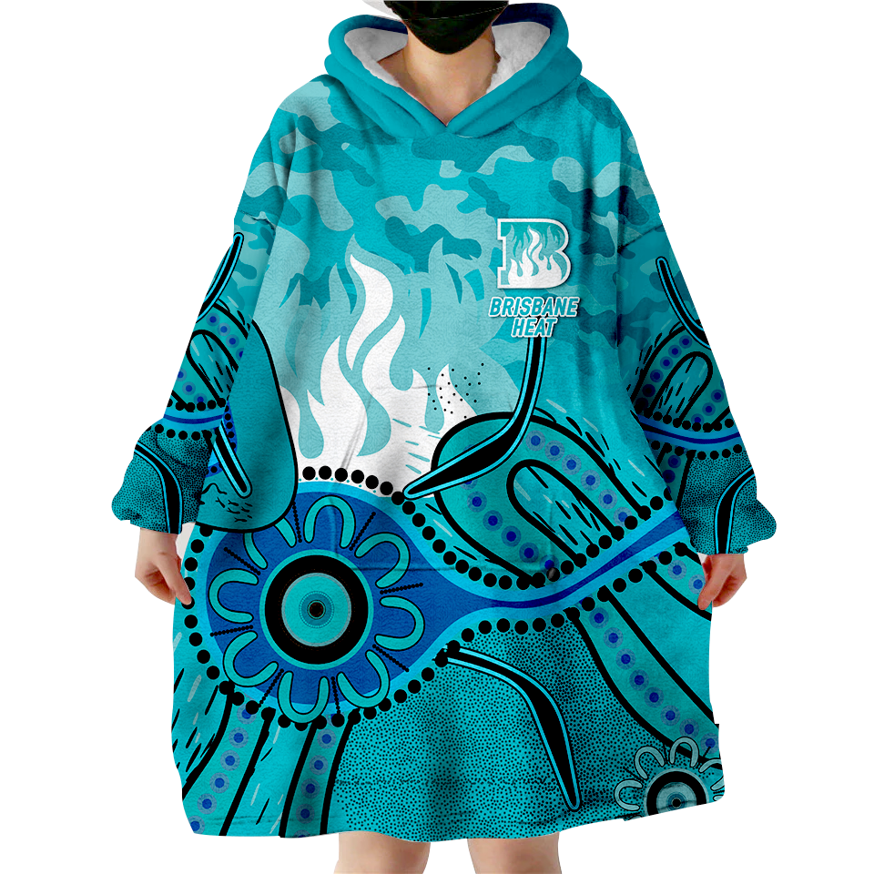 (Custom Personalised) Brisbane Heat Cricket ANZAC Day Aboriginal Wearable Blanket Hoodie - - Vibe Hoodie Shop