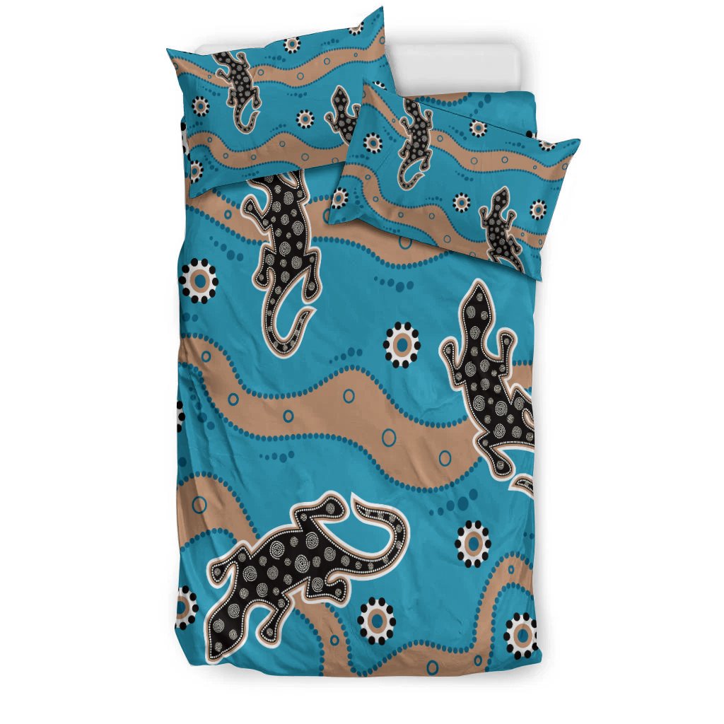 Aboriginal Bedding Set - Aboriginal Lizard in Blue Style - Vibe Hoodie Shop