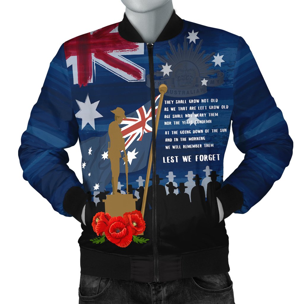 ANZAC Men's Bomber Jacket - Always Remember Australian ANZAC Day - Vibe Hoodie Shop