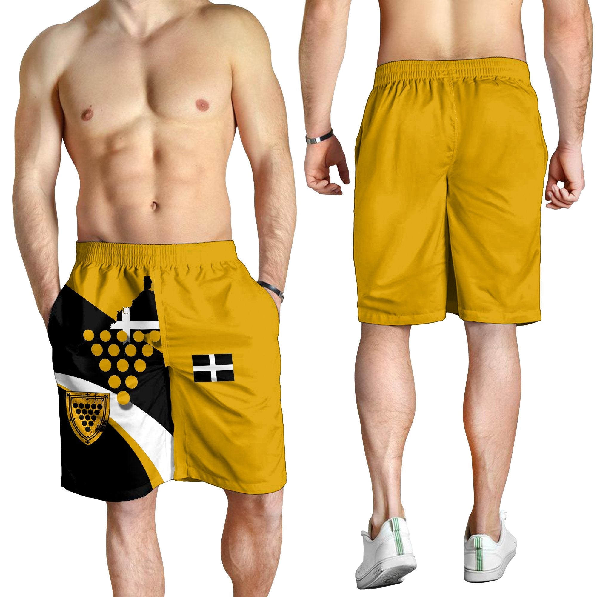 Cornwall Celtic Shorts Men - Cornish Flag With Duke of Cornwall Version 2 - Vibe Hoodie Shop