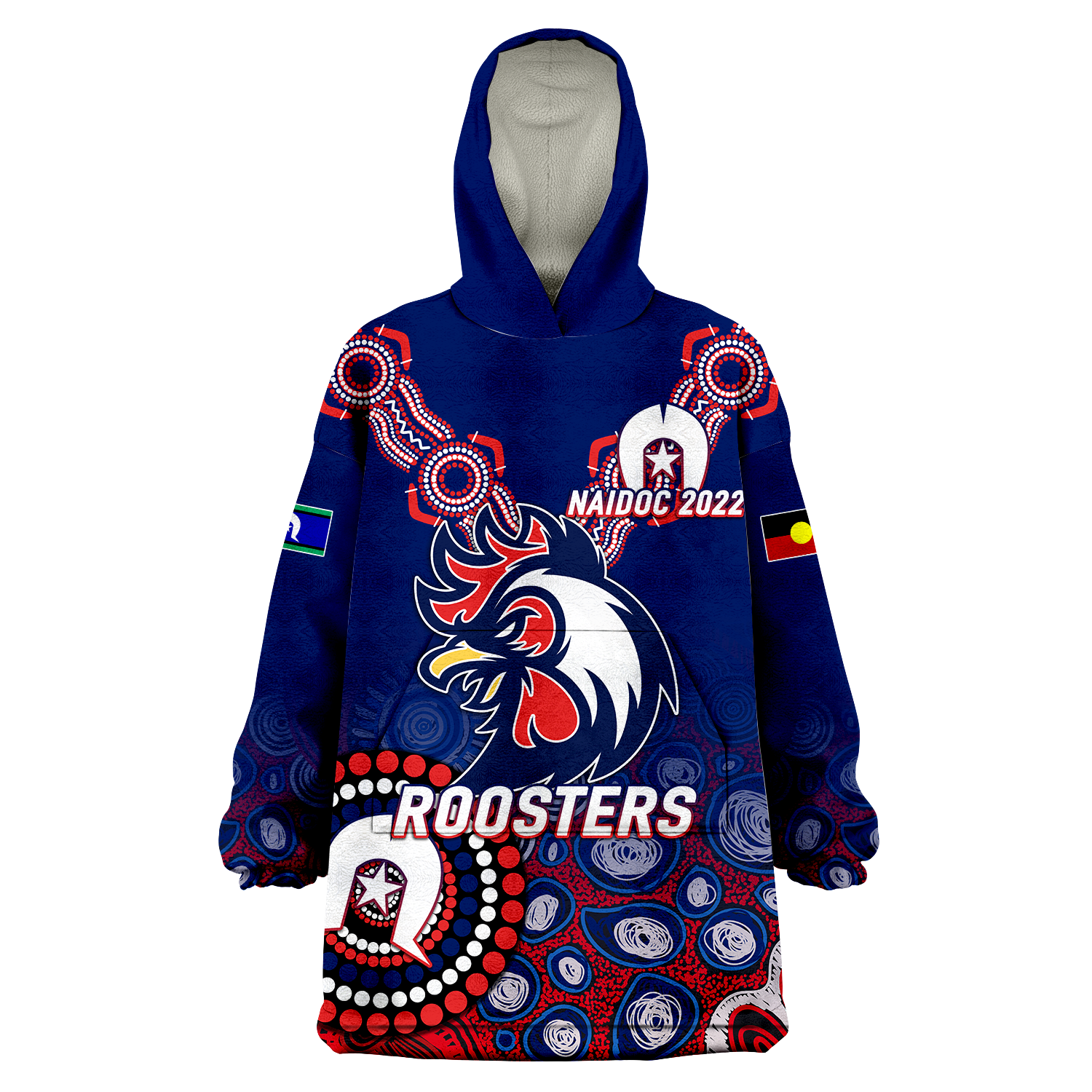 Roosters Rugby NAIDOC 2022 Aboriginal Wearable Blanket Hoodie - - Vibe Hoodie Shop