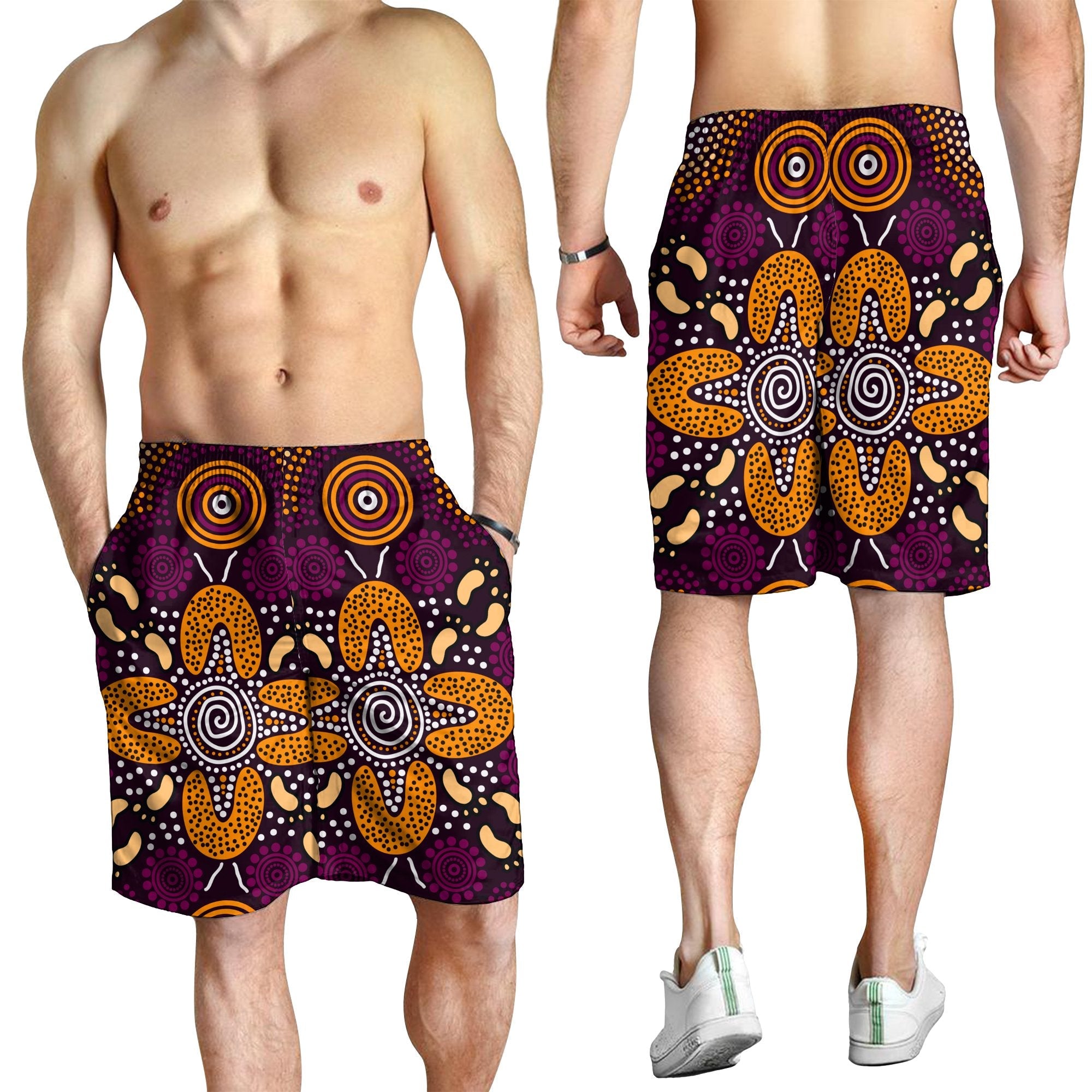 Aboriginal Men's Shorts - Flowers Dot Panting Art - Vibe Hoodie Shop