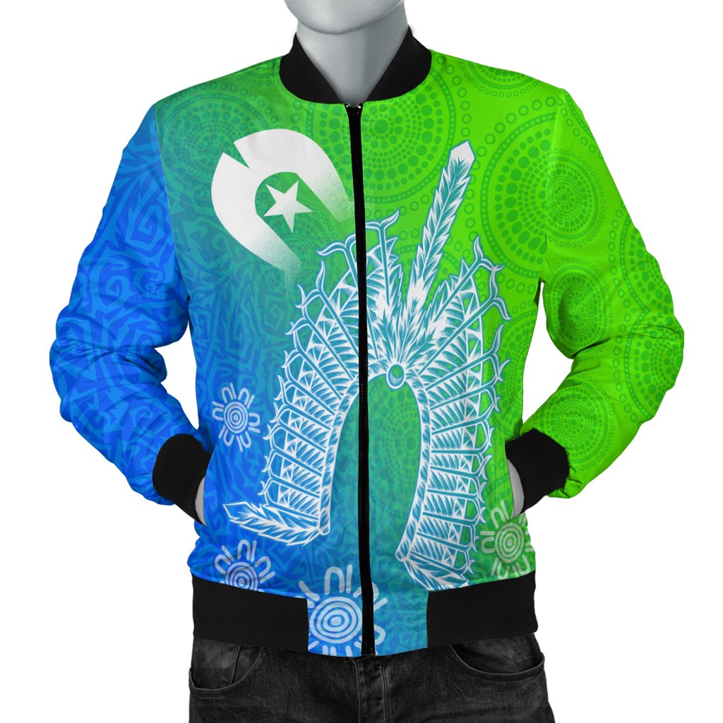 Torres Strait Islanders Men's Bomber Jacket - Dhari Mask Ocean Style - Vibe Hoodie Shop