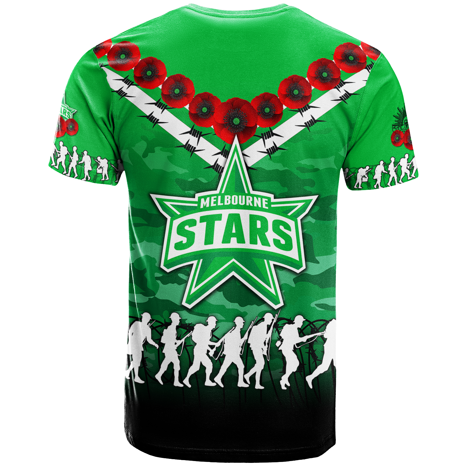 Melbourne Stars ANZAC 2022 T shirt Camouflage With Poppy - - Vibe Hoodie Shop