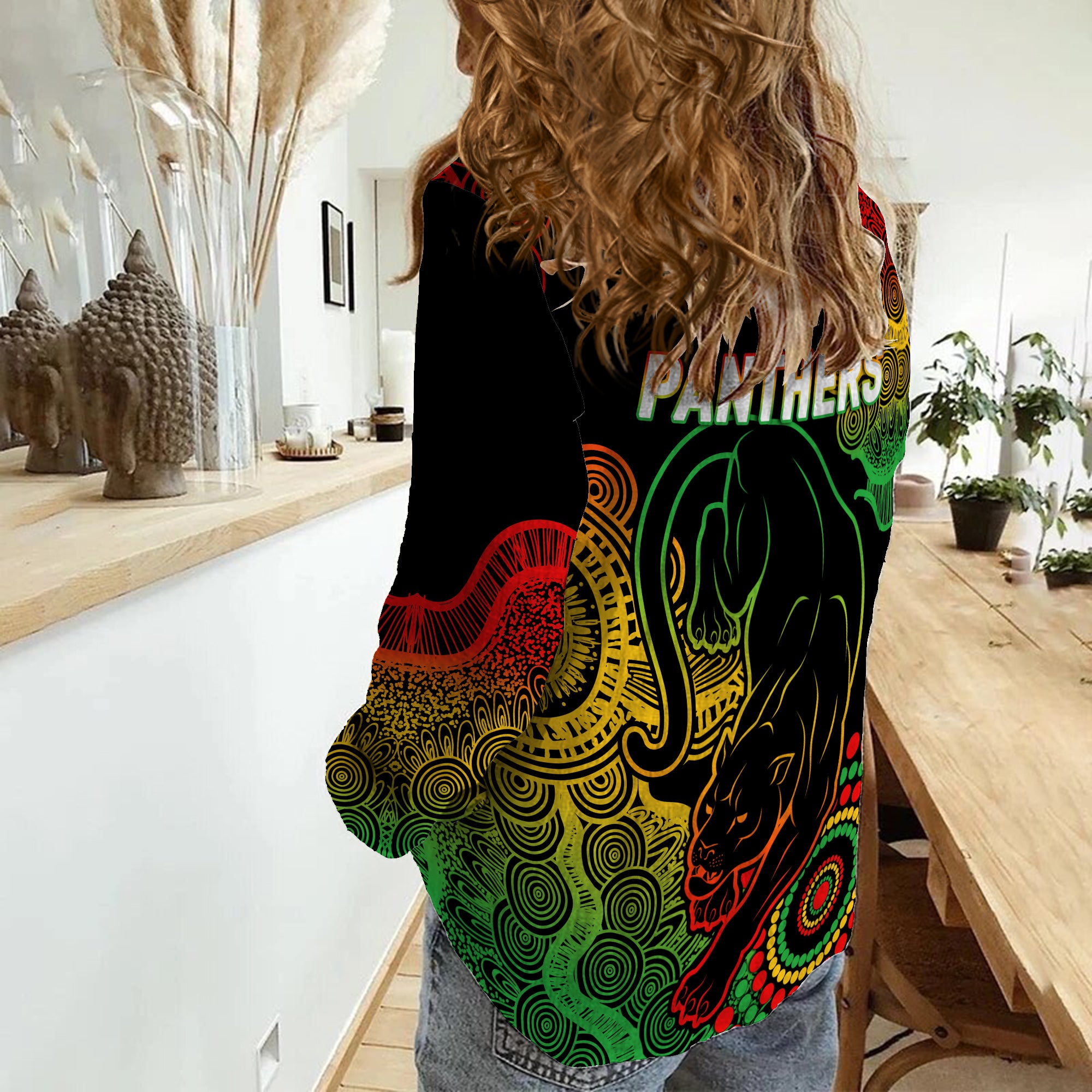 Panthers Rugby 2022 Aboriginal Art Black Women Casual Shirt - - Vibe Hoodie Shop