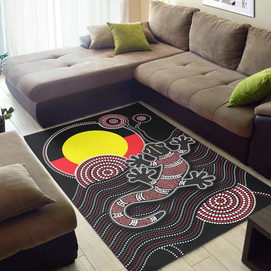 Aboriginal Area Rug - Gecko with Aboriginal Flag - Vibe Hoodie Shop