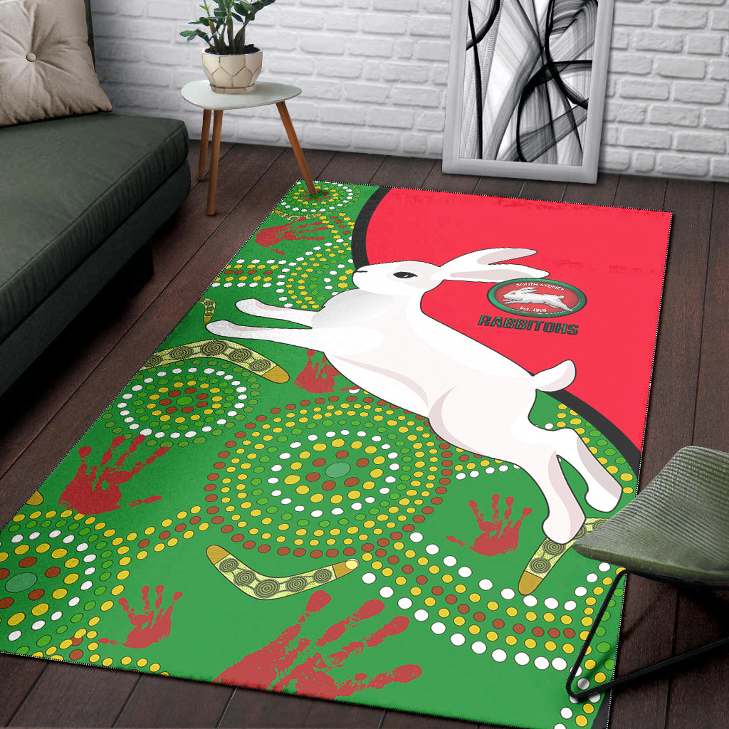 Australia Rabbitohs Area Rug - NAIDOC Pattern With Rabbits - LT20 - Vibe Hoodie Shop