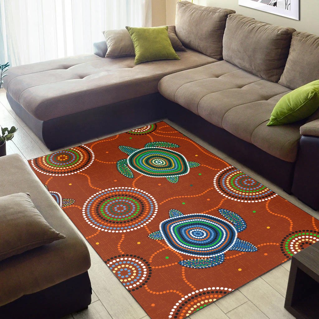 Aboriginal Area Rug - Aussie Turtle with Aboriginal Style - Vibe Hoodie Shop