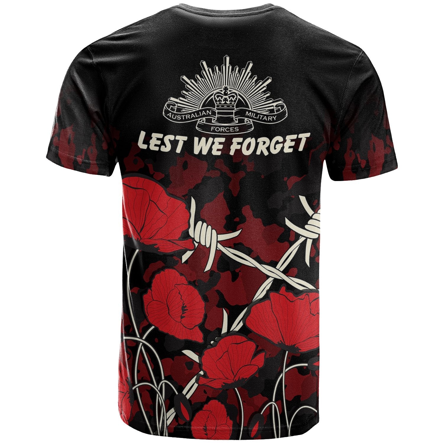 ANZAC T shirt - ANZAC with Remembrance Poppy Flower Ver2 - Vibe Hoodie Shop