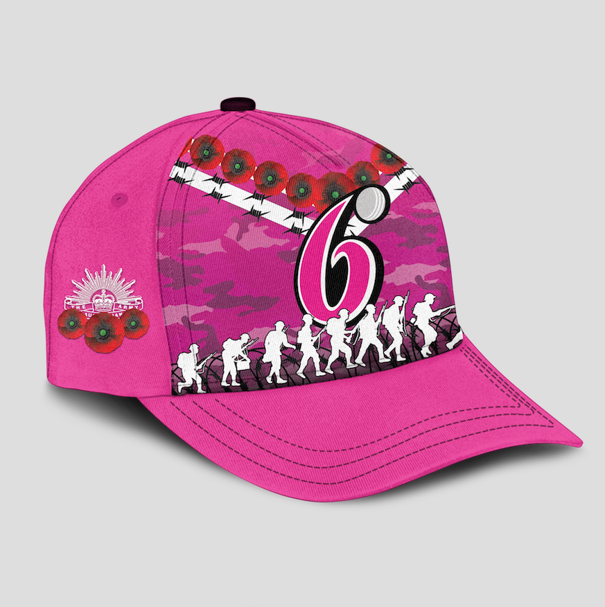 Sydney Sixers ANZAC 2022 Caps Camouflage With Poppy - - Vibe Hoodie Shop