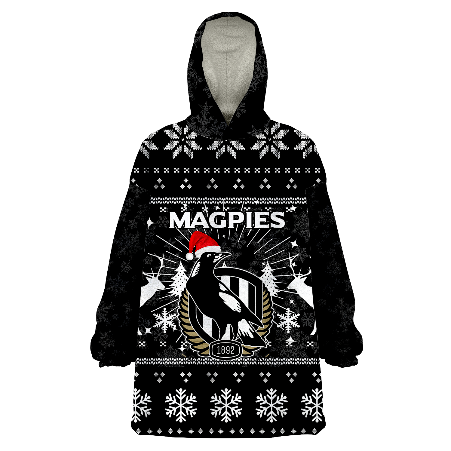 Collingwood Magpies Wearable Blanket Hoodie - Christmas Ugly Style - - Vibe Hoodie Shop