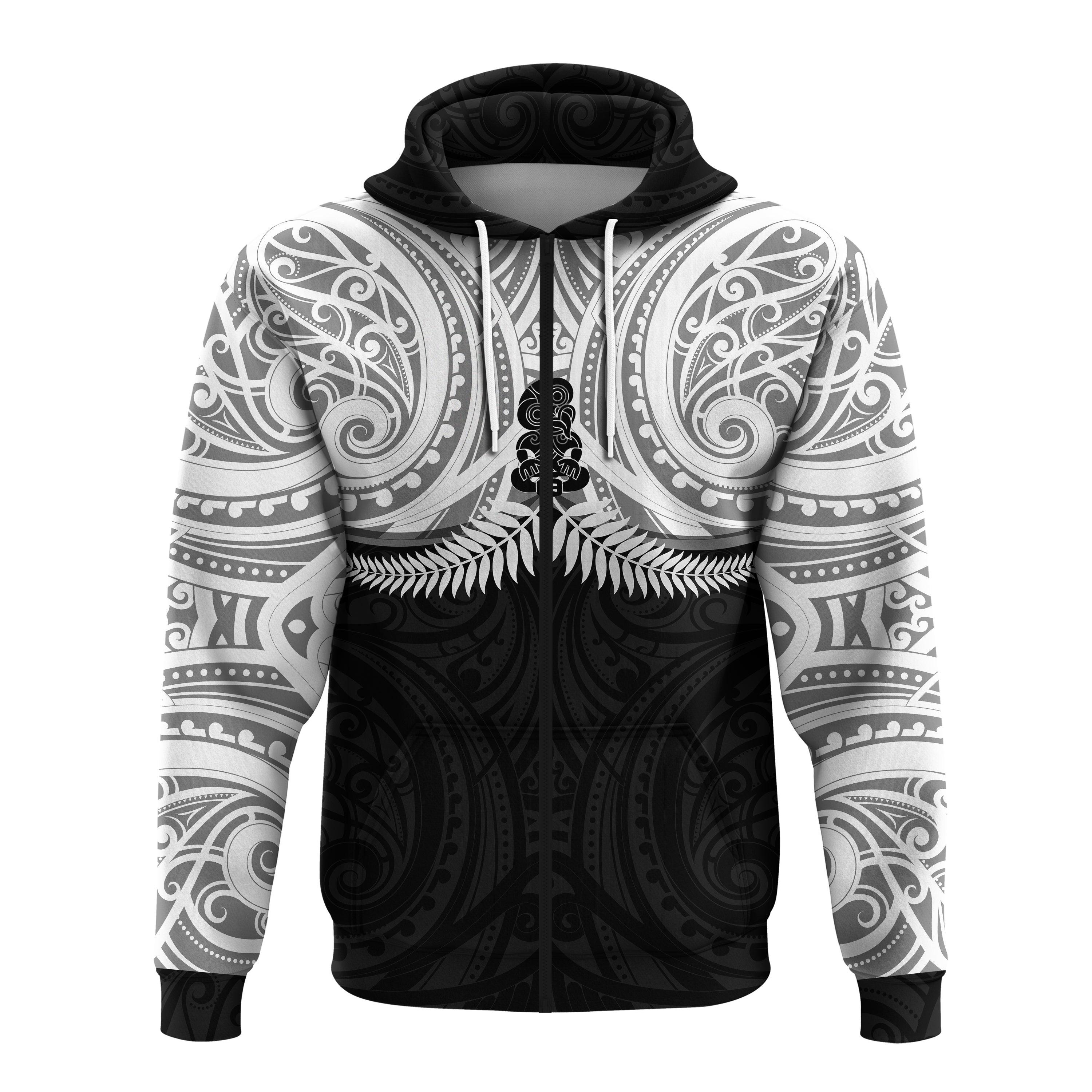 New Zealand Zip up Hoodie - Maori Silver Fern - LT20 - Vibe Hoodie Shop