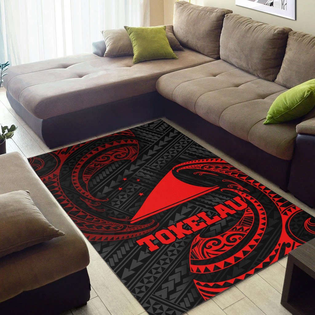 Tokelau Polynesian Area Rug - Red Tribal Wave - Vibe Hoodie Shop