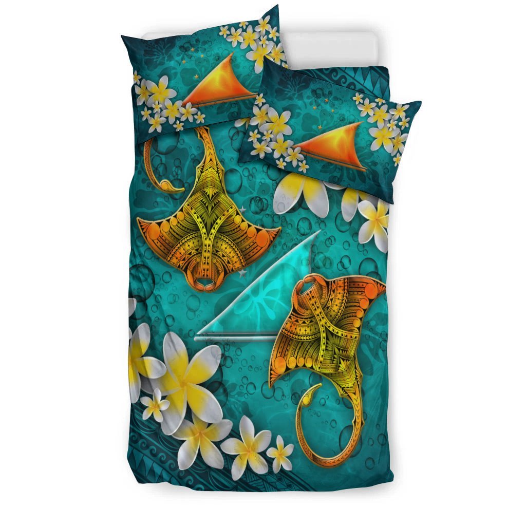 Tokelau Polynesian Bedding Set - Manta Ray Ocean - Vibe Hoodie Shop