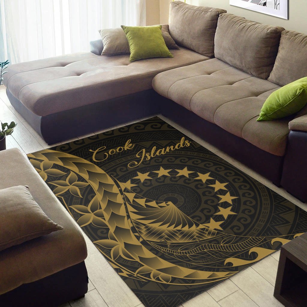 Cook Islands Area Rug - Polynesian Pattern Style Gold Color - Vibe Hoodie Shop