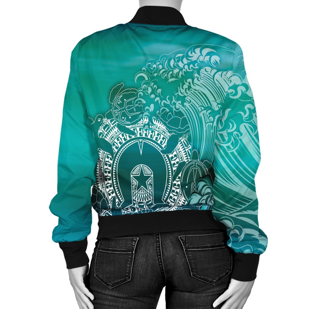 Aboriginal Women's Bomber Jacket, Torres Strait Islands in Wave - Vibe Hoodie Shop