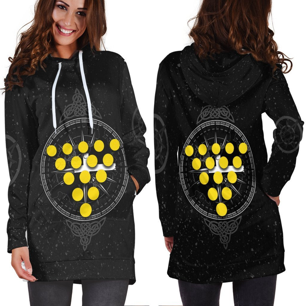 Cornwall Celtic Hoodie Dress - Celtic Compass With Cornish Symbols - Vibe Hoodie Shop