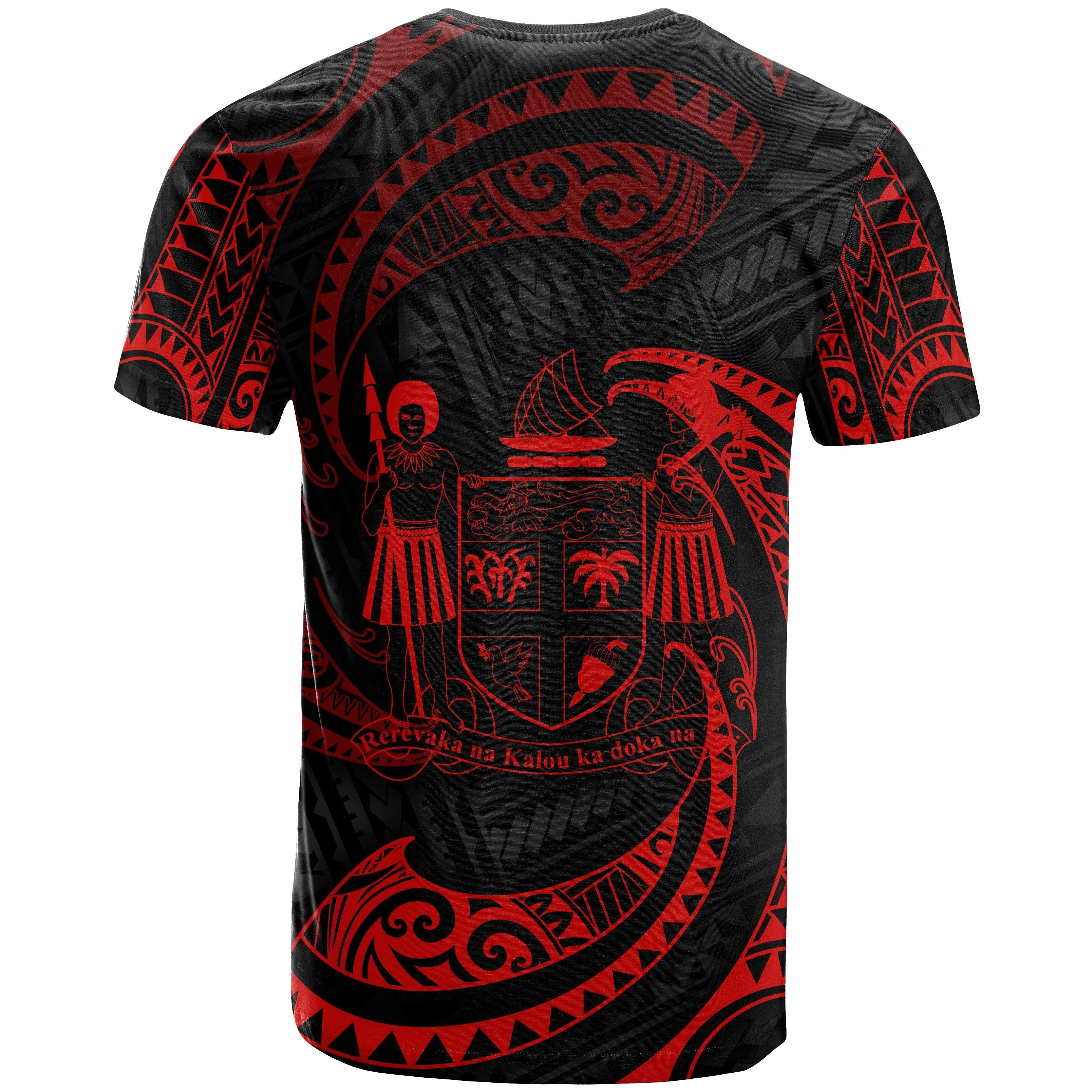 Fiji Polynesian All Over T shirt - Red Tribal Wave - Vibe Hoodie Shop