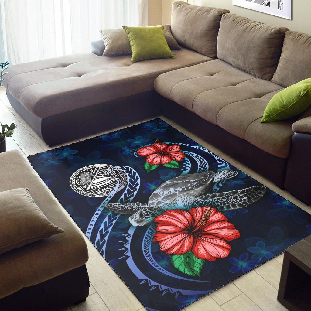 American Samoa Polynesian Area Rug - Blue Turtle Hibiscus - Vibe Hoodie Shop