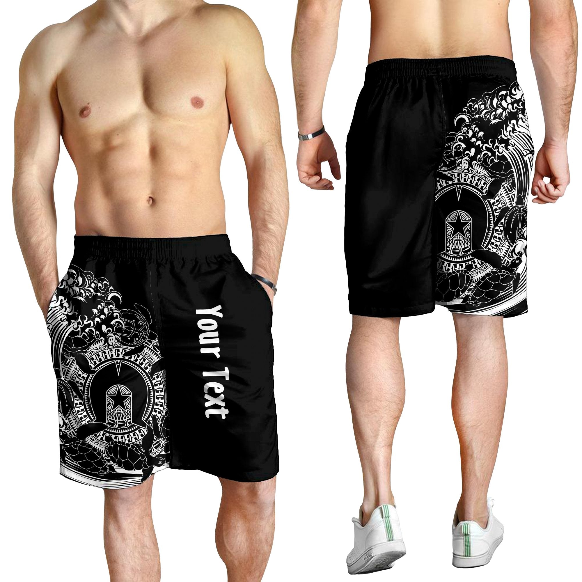 Custom Aboriginal Men Shorts, Torres Strait Islands in Wave (Black) - Vibe Hoodie Shop