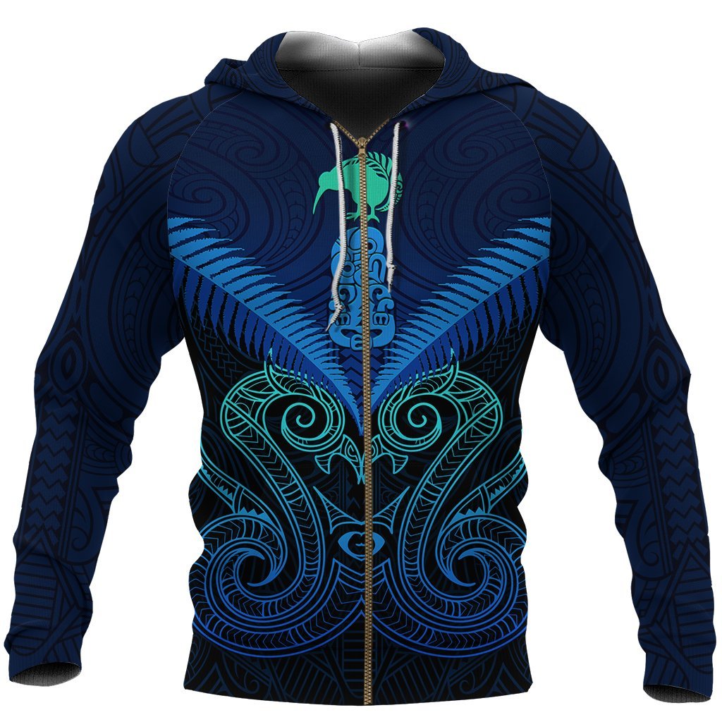 Maori Manaia New Zealand Zip Up Hoodie Blue - Vibe Hoodie Shop