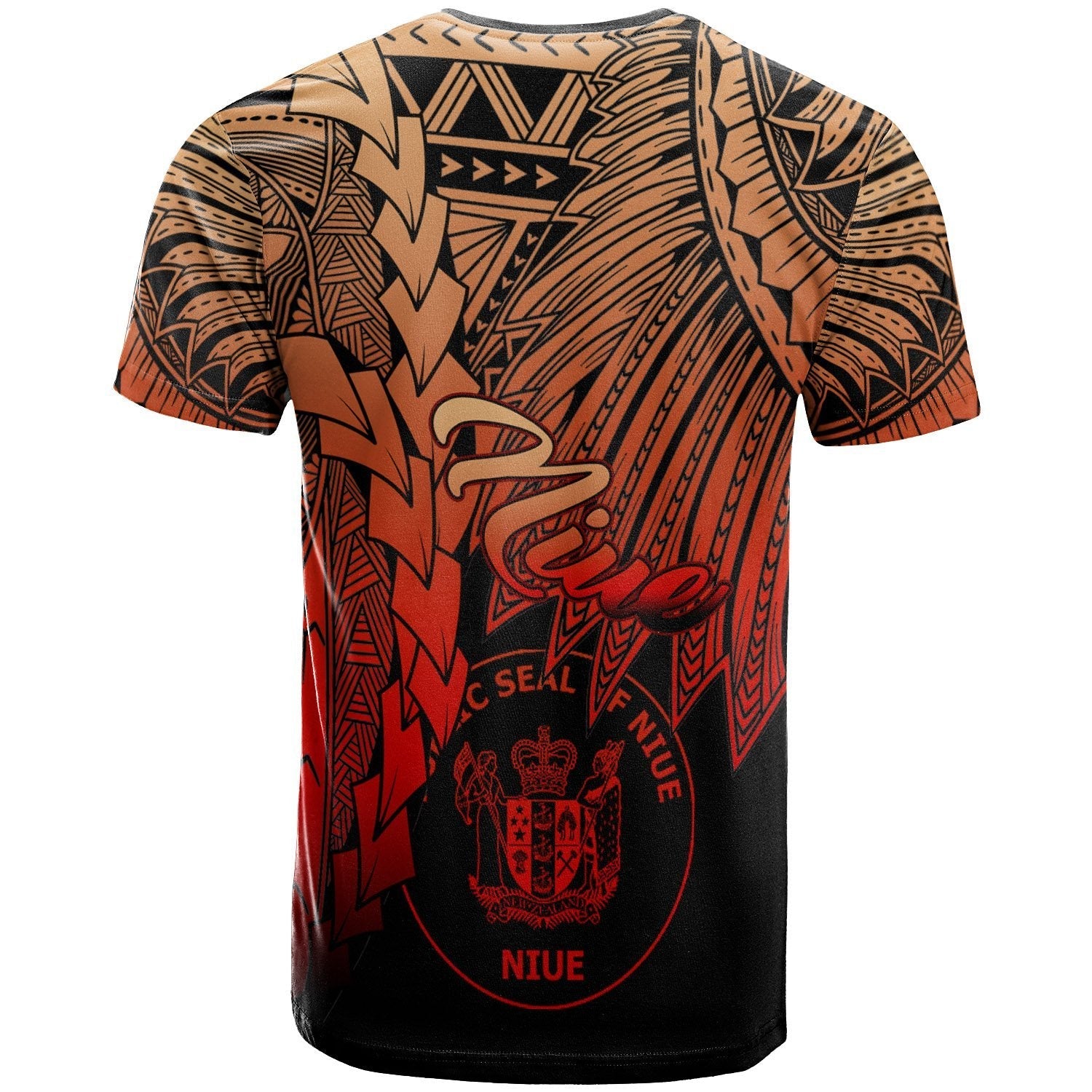 Niue Polynesian T shirt - Tribal Wave Tattoo Red Ver 2 - Vibe Hoodie Shop