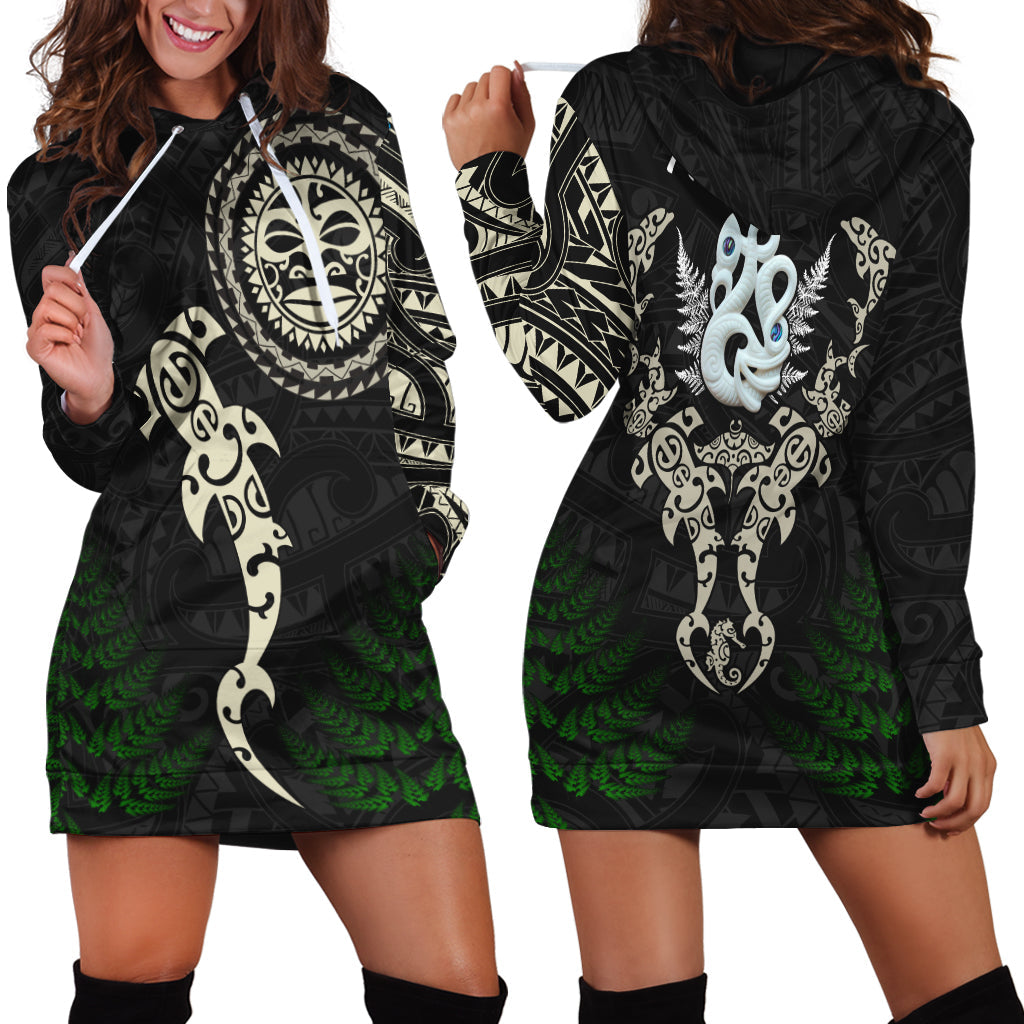 Aotearoa Fern Hoodie Dress Maori Manaia and Fish - Vibe Hoodie Shop