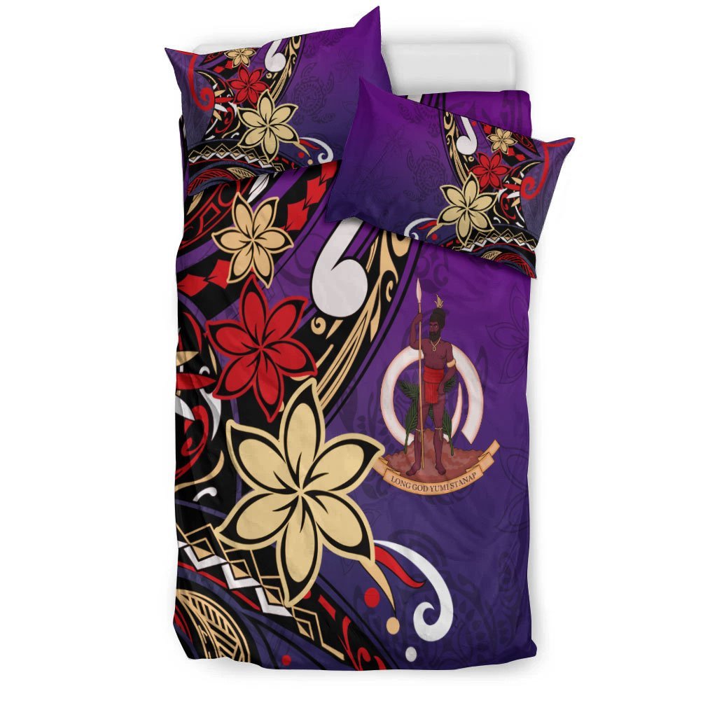 Vanuatu Bedding Set - Tribal Flower With Special Turtles Purple Color - Vibe Hoodie Shop