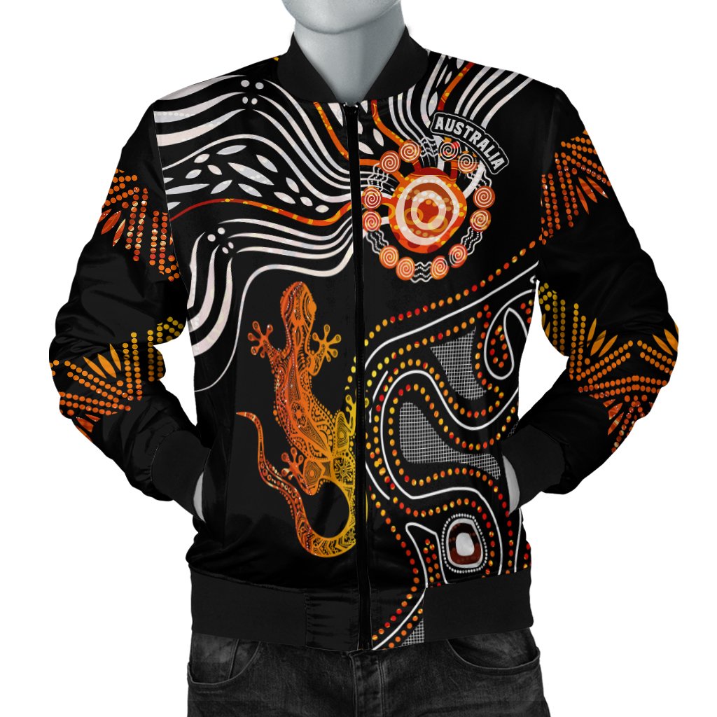 Aboriginal Men's Bomber Jacket - Lizard Sunshine - Vibe Hoodie Shop