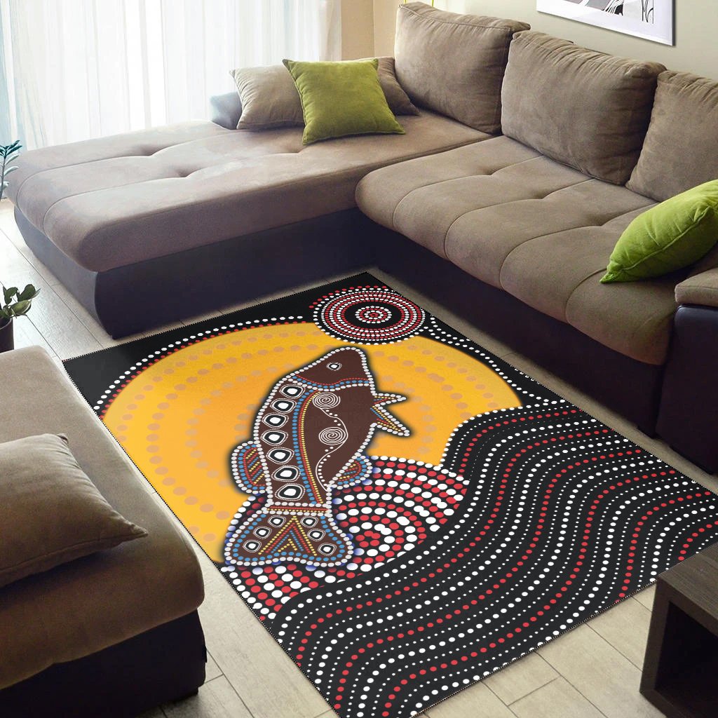 Aboriginal Area Rug - Dreamtime Fish Aboriginal Style - Vibe Hoodie Shop