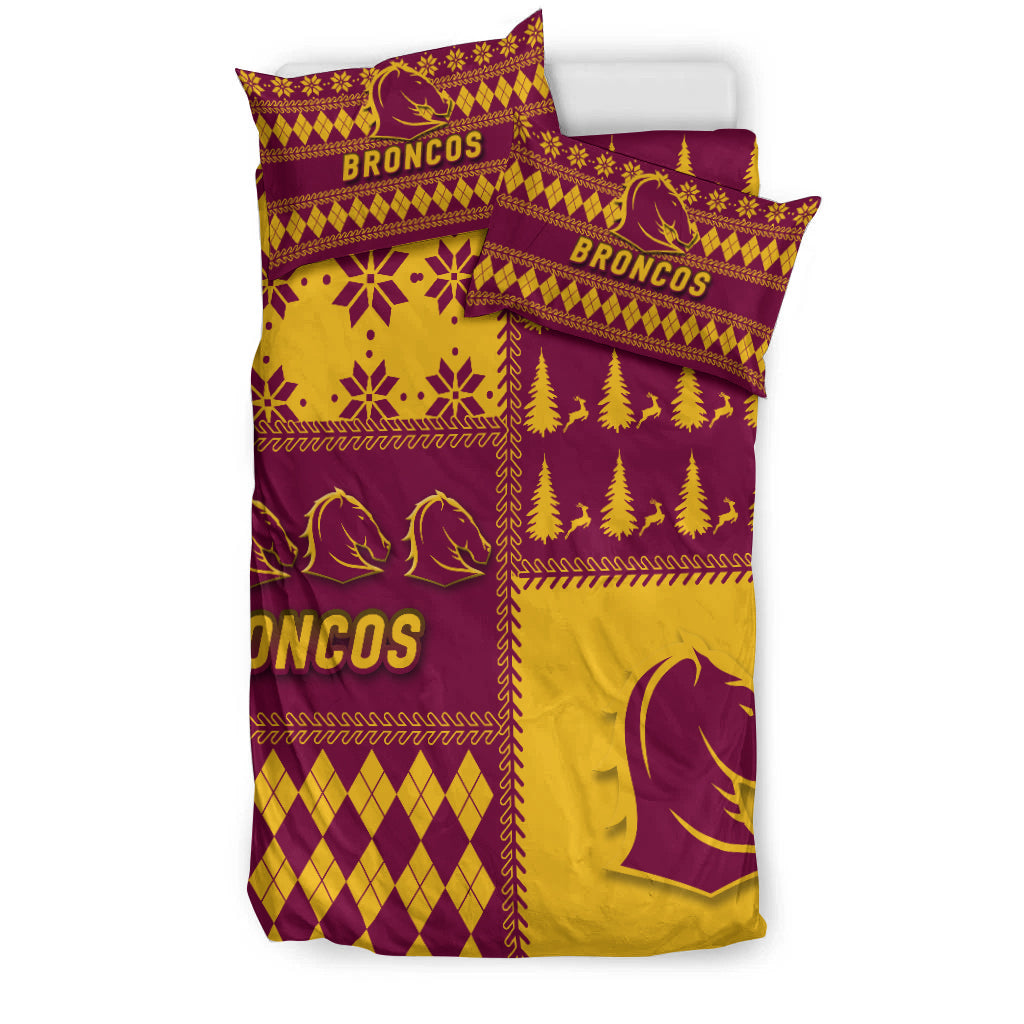 Brisbane Broncos Rugby Christmas 2022 Style Bedding Set - - Vibe Hoodie Shop